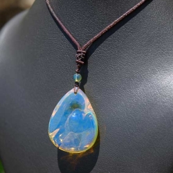 BAP1207 Dominican Electric Blue Amber Pendant 5