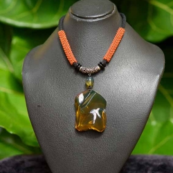 BAP898 Gold Green Massive Amber Pendant 12