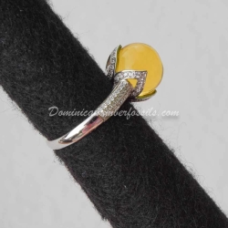 Bead Amber Ring Silver Zircon 4