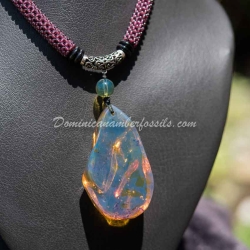Blue Amber Pendant With Green Spots 6