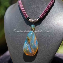 Blue Amber Pendant With Green Spots 7