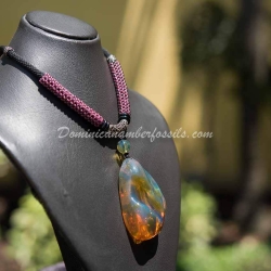 Blue Amber Pendant With Green Spots 8