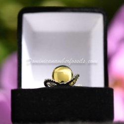Dominican Amber Bead On Silver Ring 9