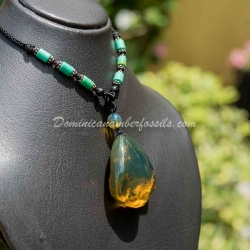 Gold Green Dominican Amber Pendant 10